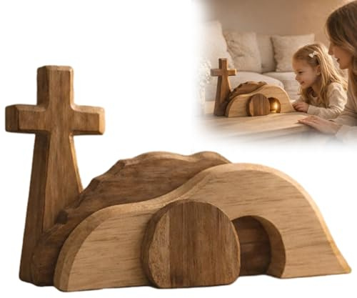 La cruz de resurrección de madera y la tumba vacía que recuerda a tu familia de lo que realmente se trata la Pascua, la tumba vacía, decoración de madera de Pascua - Decoración de resurrección de
