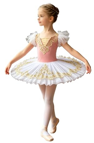 inlzdz barn dansklänning flickor balettklänning tyll tutu denimklänning sommarklänning balettdräkt festlig klänning balettklänning scen, ROSA, 98-104
