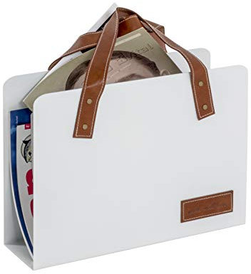 HAKU Möbel Zeitungsständer braun, weiß, Kunstleder, Metall - Maße: B 35 cm x H 38 cm x T 10 cm, Style: Modern