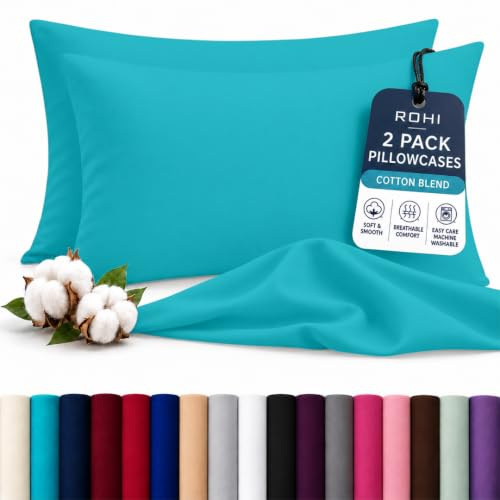 Rohi Luxury Teal Pillow Cases 2 Pack - (50×75cm) | Soft & Comfy Cotton Blend Pillow Covers with Envelope Closure | Breathable, Anti-Allergy, Fade & Wrinkle Resistant