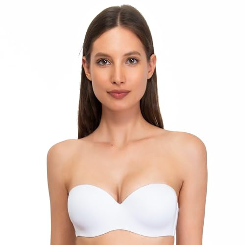 SIELEI, Fascia con Coppe Graduate, Realizzata in Morbida Microfibra, con Finiture Invisibili, Ferretto Invisibile, Spalline Removibili, Designed in Italy, Color Bianco, Taglia 2B