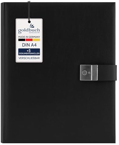 goldbuch Dokumentenmappe, Bologna, 27,5 x 34 cm, Inklusive 5 Sichthüllen, Erweiterbar, Mit Schloss, Kunstleder, Schwarz, 53523