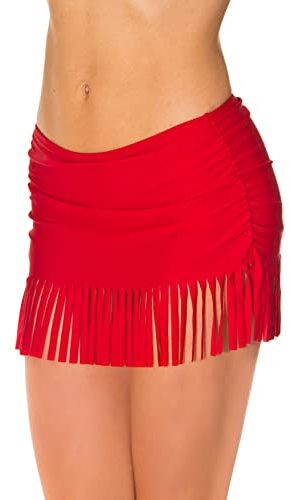 Aquarti Damen Bikinihose mit Rock Seitliche Raffung, Farbe: Rot, Größe: 44