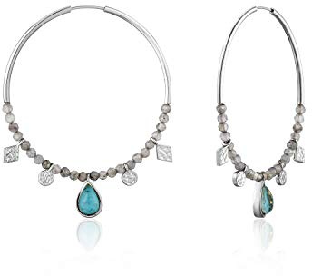 ANIA HAIE Damen Ohrringe MINERAL GLOW Hoop aus 925 Sterling Silber, besetzt mit Labradorit, Diamanten und Türkis, Durchmesser: 10,4cm, inkl. Geschenkverpackung