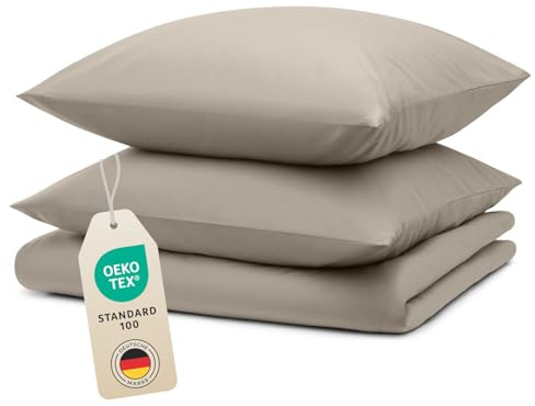 Blumtal sänglinne 155x220 cm & sommar+2 örngott 40x80 cm - sommar tillverkat av mikrofiber som andas - OEKO-TEX-certifierat bäddset - mjukt bäddset 3-delat - taupe