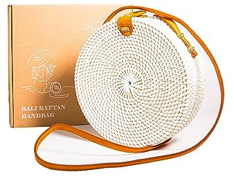 Pro@Home43® - Original auf Bali handgefertigte Damen Rattan Handtasche/Umhängetasche/Schultertasche in Geschenkbox