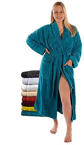 RIEMTEX Bademantel Damen und Herren flauschiger Morgenmantel Baumwolle Bamboo & Microfaser Made in Europe (Petrol, 3XL)