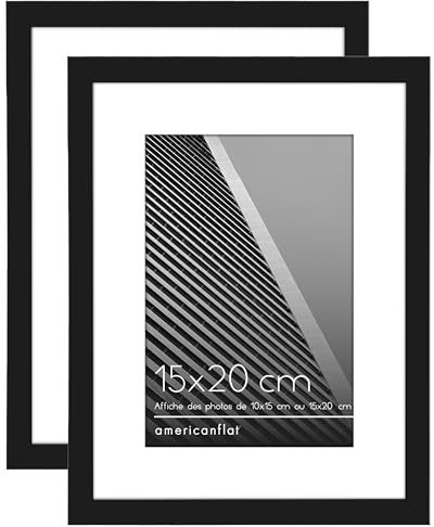 Americanflat Lot de 2 cadres photo noirs de 20,3 x 15,2 cm – Utilisation comme cadre photo de 15,2 x 10,2 cm avec passe-partout ou cadre de 20,3 x 15,2 cm sans passe-partout – Formats horizontaux et