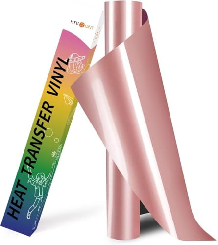 HTVRONT Heat Transfer Vinyl - 12In x 8ft(30.5 x 244 CM) HTV Vinyl Roll, Iron on Vinyl for Cricut & Cameo - Easy to Cut & Weed for Heat Vinyl Design(Rose Gold)