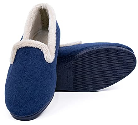 N/S CoboFamily Zapatillas de Casa Mujer Otoño Invierno Casual Cómodas, Zapatos Suapel con Tacón Cuña Punta Cerrada Multicolor, Suela Caucho HECHO EN ESPAÑA (Marino, 38)