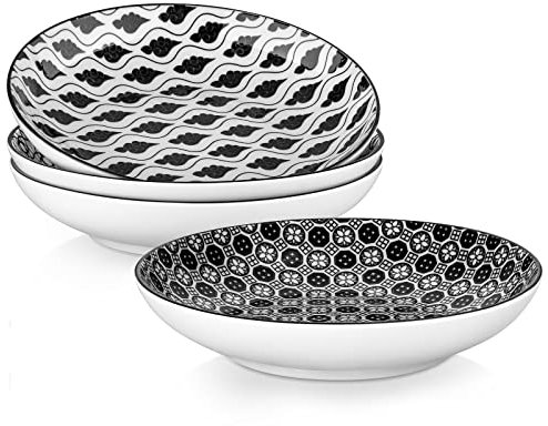 vancasso Suppenteller Porzellan, HARUKA Suppenschalen 4er Set, Pastateller, Spaghetti Tiefteller, Nudelschalen, Ramenschalen, große Salatschalen, Mehrzweckschalen, 1000ML