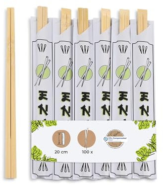 BIOZOYG Bacchette in bambù 20cm confezionate singolarmente naturali biodegradabili igieniche confezione di carta I Bacchette di legno asiatiche I Set bacchette sushi chopsticks 100 pezzi