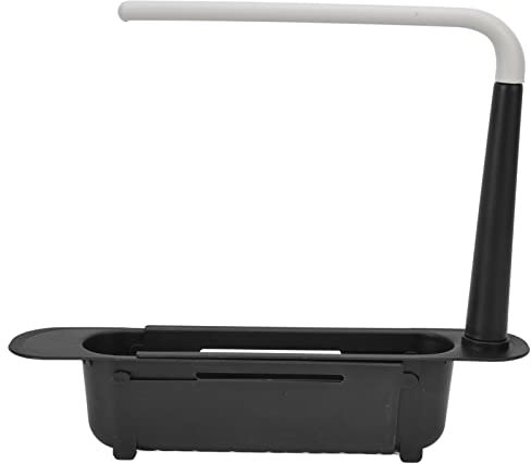 LIZEALUCKY 2-in-1 Upgraded Telescopic Sink Storage RackSink Organizer Tray Sponge Soap Holder with Dishcloth Hanger Adjustable Length Kitchen Tools(Black)