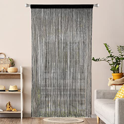 MIULEE Cortinas de Hilos Antimosquitos con Flecos para Interior y Exterior - Separador de Ambientes y Protección contra Insectos, 90 cm x 245 cm Negro