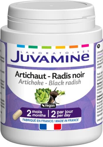 JUVAMINE - Carciofo Ravanello nero - Digestione - Funzionamento dell'apparato digerente e del fegato - Programma di 2 mesi - 120 capsule vegetali - Prodotto in Francia