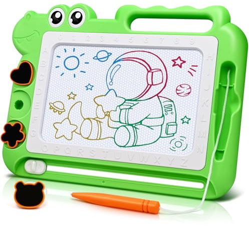 Dinosauro Lavagna Cancellabile Magnetica Giochi Bambini 3 4 5 Anni, Lavagnetta Magica Cancellabili Gioco Educativi e Regalo per Bimbo Bambina 3-5 Anni, 4 Zona Colore 3 Stampini 1 Penna, Verde