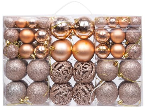 Christmas Baubles Set, 100 Pieces Christmas Tree Decorations Balls, Decorative Hanging Ornaments Christmas Tree Pendants φ30mm/40mm/60mm Christmas Baubles, Rose Gold