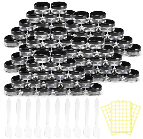 LOOHAOC Lot de 100 pots vides de 3 g/3 ml avec couvercle à visser - Petits pots vides - Boîtes à échantillons de voyage pour cosmétiques - Noir