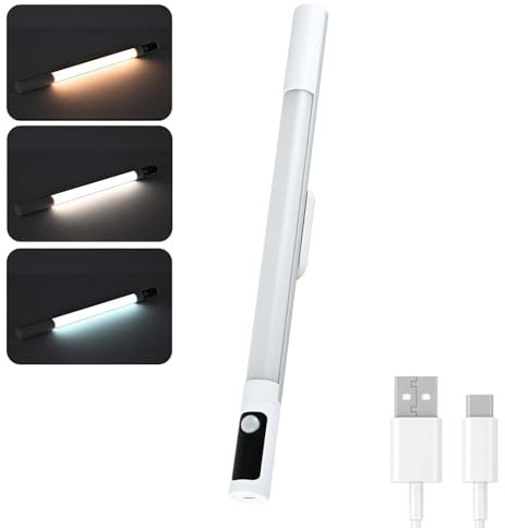 Reglette Led Cuisine 38CM, Lampe Led Rechargeable par USB et dimmable, avec écran LCD,détecteur de mouvement, 3 modes de fonctionnement, 3 températures de couleur, pour la cuisine, la salle de bain