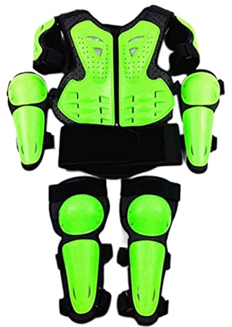 Armadura Corporal de Motocicleta Verde Durante 5-13 años, Armadura Corporal, Chaleco de Armadura Corporal de Motocross para niños con Almohadilla de Rodilla y Almohadilla de molienda de Motocicleta