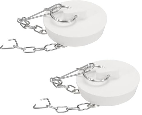 QUARKZMAN 2Pcs Bouchons de Baignoire en Caoutchouc 45-47mm pour Évier de Cuisine, Bouchon de Vidange de Salle de Bain avec Anneau de Traction et Chaîne en Acier Inoxydable, Blanc