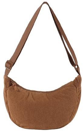 Damen Cord Crossbody Bag, Halbmond Tasche Umhängetasche, Damen Halbmond Tasche Schultertasche Mit Einstellbar Schultergurt Lässige Umhängetasche aus Cord für jeden Anlass (Braun)