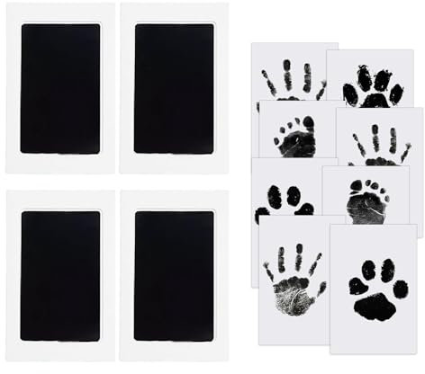 4 Stück Pfotenabdruck Set Hund Fußabdruck Baby 95 * 57mm Baby Fussabdruck Set Wiederverwendbar Fussabdruck Baby Geeignet Als Geschenk für Säuglinge Im Alter Von 0-3 Monaten(Schwarz)
