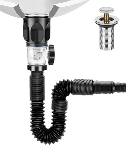 Fokroin Kit de Bonde de Lavabo, Kit de Bonde de Lavabo avec Bouchon de Vidange pop-up en PVC, Kit de Siphon de 300 à 800 mm, Peut être Étendu pour un Drainage de 1-1/4 et 1-1/2