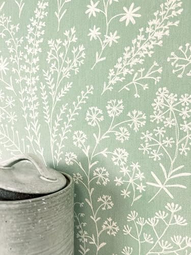 Newroom Tapete Weiß Vliestapete Blumen - Vintage Floral Grün Mint Floral Zweige Blumentapete Romantisch Blumenmuster Blüten inkl. Tapezier-Ratgeber