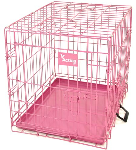 Actiaspet Pink Foldable Metal Dog Cage Crate with Removable Tray