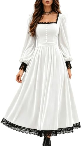 Générique Robe Halloween Femme Col Carré Velours Dentelle Manches Longues Style Élégant pour Soirée d'halloween et Tenue Quotidienne Chic Confortable et Tendance