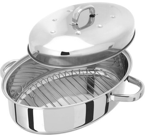 Judge TC182 Stainless Steel High Oval Roaster with Lid, 38cm x 32cm x 19cm, Thermic Base, Oven Safe, Dishwasher Safe - 25 Year Guarantee
