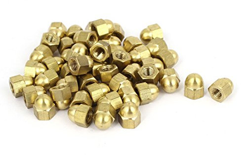 sourcing map Eichel Sechskant Hutmuttern - 50stk. M5 Hutmuttern Messing Sechskant Dekorative Kappenmutter für Schrauben Bolzen Messing Ton