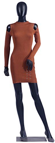 Eurotondisplay - Manichino donna da vetrina FC-4 nero opaco, senza viso, con braccia e testa, figura femminile