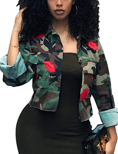 xxxiticat Women's Ruffle Straight Aviator Coats Outerwear Satin Motorcycle flounced Bomber Jacket(CAMO,GR,3XL)