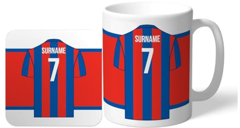 Crystal Palace Personalised 'Back of Shirt' 11oz Mug & Coaster Set Supporters, with Club Colours, Ideal Fans