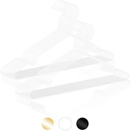 ROW&LINE® – Kleiderbügel Metall (42 cm) – 20 Stück (weiß matt) – platzsparende Kleiderbügel für Erwachsene – belastbar mit Schwerer Kleidung – Bügel für Ordnung & einheitliche Optik im Kleiderschrank
