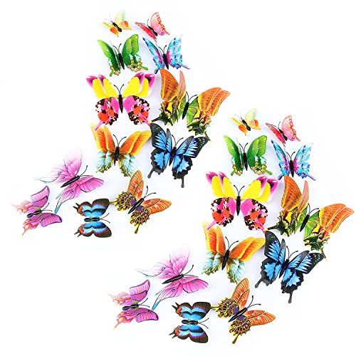 Tuxiaobu 24 Pegatinas De Pared De Mariposa, Alas Dobles, Coloridas, Decoraciones De Mariposa De Arte 3D, 3 Tamaños, Pegatinas De Pared De Mariposa para Decoración De Pared De Dormitorio, Fiesta, Boda