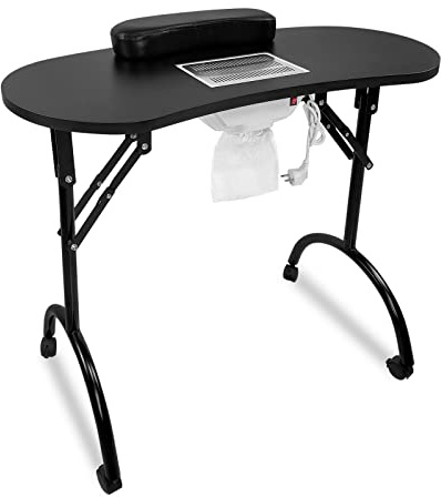 NAIZY Nagelbord med sugning, vikbart manikyrbord med armstöd lådor och bärväska nagelstudio bärbar manikyr bord nageldammsugare 90 x 37 x 77 cm – vitt