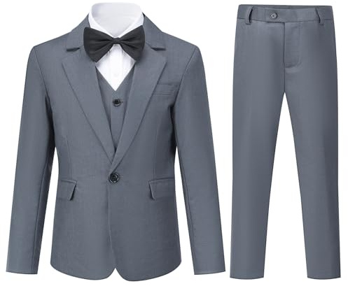Sliktaa Boys Three Piece Formal Suit One Button Lapel Blazer Set Grey 6 Years