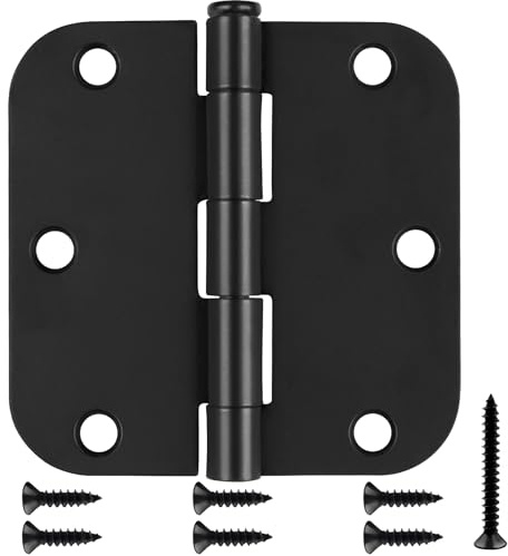 Estmoon 30 Pack Matte Black Door Hinges, 3.5 x 3.5 Inch, 5/8 Radius Rounded Interior Hinges, 6 Holes, Modern/Industrial Style, Iron Material