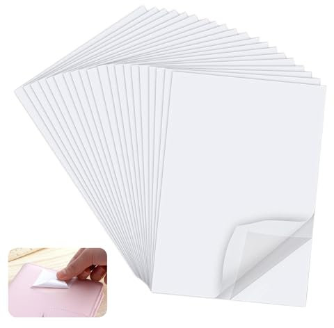 Eowppue 20 Stück Doppelseitige Klebefolie zum Aufbügeln,A4 Größe, weiß Büglefolie zum Aufbügeln aus Stoff, permanente Haftfolie
