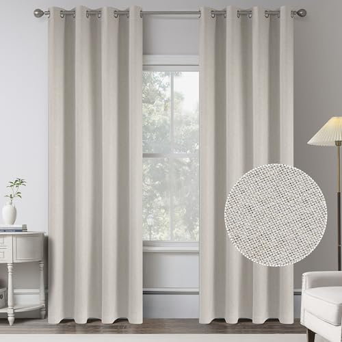 Cortinas de lino 100% opacas color beige de 120 pulgadas extralargas de techo a suelo, ojales en la parte superior, oscurecimiento de la habitación, paneles de cortina con aislamiento térmico para