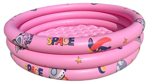Planschbecken für Kinder, 130 cm, rund, aufblasbar, Kinderschwimmbad, 3-Ring-Planschbecken mit aufblasbarem Sicherheitsblasenboden, Weltraumthema, Schwimmbad für Kinder, Gärten, Hinterhof