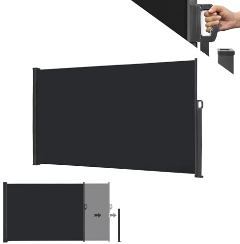 MAYTIIMO Toldo lateral extensible, protección solar para balcón, terraza, jardín, opaco, protección contra el viento, estor lateral, 180 x 300 cm, antracita