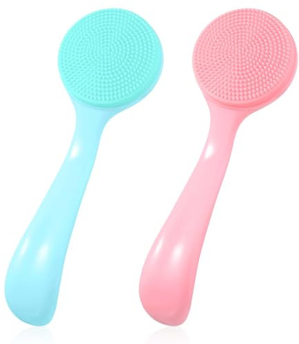 Amabro Lot de 2 brosses nettoyantes manuelles en silicone pour le visage, épurateur facial doux pour la peau, brosse exfoliante pour exfolier, masser, démaquiller, enlever les soins de la peau