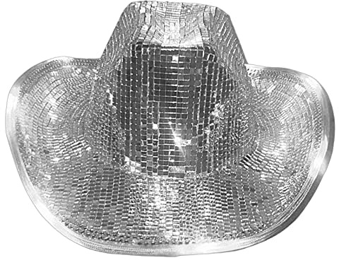 Chapeau de cowboy argenté | Chapeau bob disco | Chapeaux de cowgirl à paillettes fluo | Superbe chapeau de boule à paillettes | Chapeau de cowboy disco fait à la main, chapeau de fête pour homme et