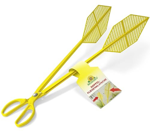 Neudorff Doppelfliegenklatsche – Innovative Fliegenklatsche zum einfachen und präzisen Fangen von Fliegen und Mücken an Wänden und in Ecken, 1 Stück