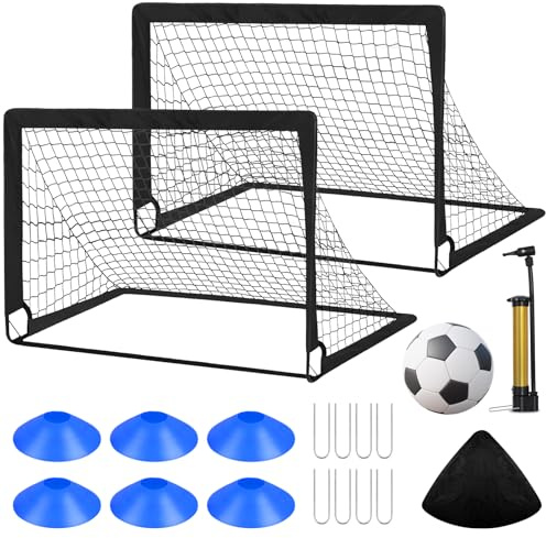 Lot de 2 buts de football pour enfants, grand but de football pour enfants et adultes, buts de football pliables avec barres en fibre de verre et filets de qualité supérieure, buts de football avec