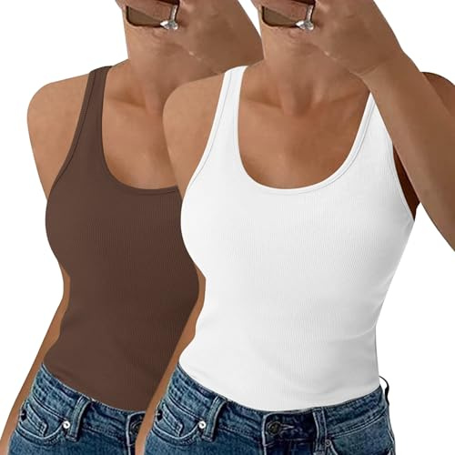 Aottori Chaleco Mujer Cuello Redondo sin Mangas Ajustado Sólido | Verano, Camiseta, Tirantes, de Punto, Básico, Shirt, Sexy, Casual, Tank Top